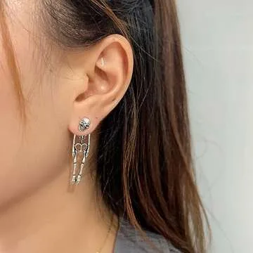 Punk Halloween Earrings for Women, Spooky Skull Skeleton Dangle Earrings for Women,Bloody Knife Drop Earrings,Scary Halloween Party Earrings for Halloween Accessories (Ear studs - Skeleton)