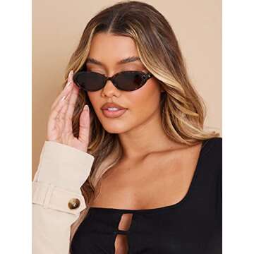 AIEYEZO Retro Oval Sunglasses for Women Fashion Small Oval Frame Sun Glasses 90s Vintage Style Shades (Black + Leopard/Brown Gradient)