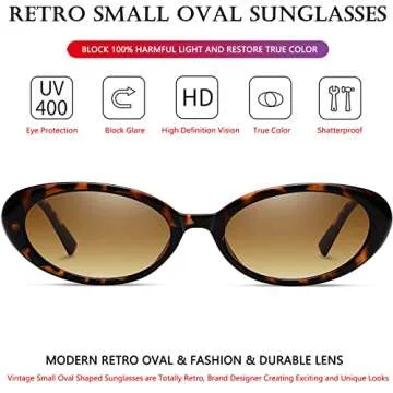 AIEYEZO Retro Oval Sunglasses for Women Fashion Small Oval Frame Sun Glasses 90s Vintage Style Shades (Black + Leopard/Brown Gradient)