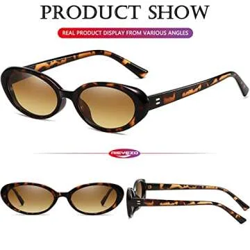 AIEYEZO Retro Oval Sunglasses for Women Fashion Small Oval Frame Sun Glasses 90s Vintage Style Shades (Black + Leopard/Brown Gradient)