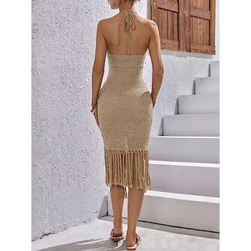 Floerns Women's Fringe Hem Bodycon Dress - Khaki