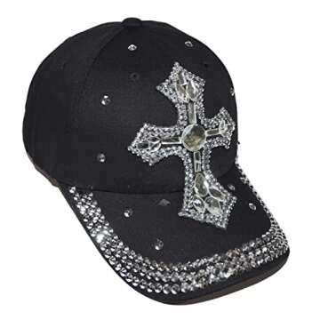 Popfizzy Bling Baseball Cap for Women and Girls, Fun Bedazzled Hats, Shiny Rhinestone Denim and Diamond Hat, Sparkly Gifts