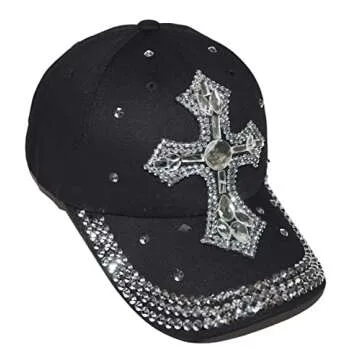 Popfizzy Bling Baseball Cap for Women and Girls, Fun Bedazzled Hats, Shiny Rhinestone Denim and Diamond Hat, Sparkly Gifts