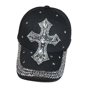 Popfizzy Bling Baseball Cap for Women and Girls, Fun Bedazzled Hats, Shiny Rhinestone Denim and Diamond Hat, Sparkly Gifts