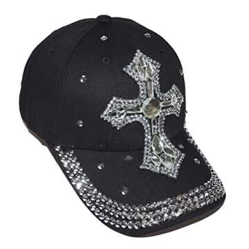 Popfizzy Bling Baseball Cap for Women and Girls, Fun Bedazzled Hats, Shiny Rhinestone Denim and Diamond Hat, Sparkly Gifts
