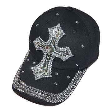 Popfizzy Bling Baseball Cap for Women and Girls, Fun Bedazzled Hats, Shiny Rhinestone Denim and Diamond Hat, Sparkly Gifts