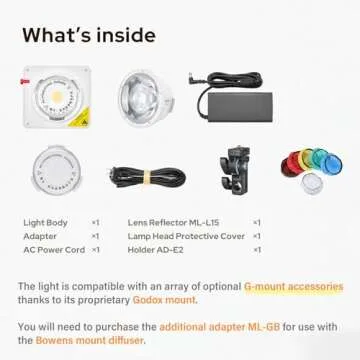Godox ML100Bi 120W Bi-Color LED Video Light, 2800K-6500K COB Continuous Output Lighting with Reflect...