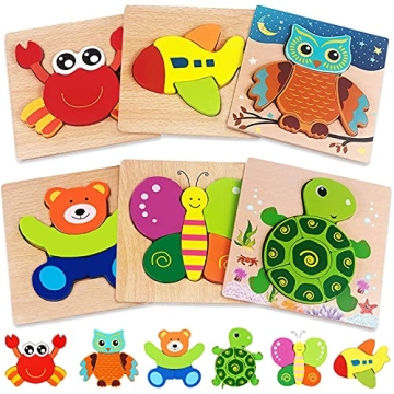 Wooden Puzzles for Toddlers 1-3 Toys Gifts for 1 2 3 Year Old Boys Girls, 6 Pack Animal Jigsaw Toddl...