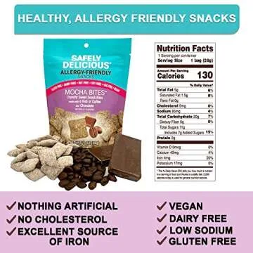 Safely Delicious 5 Pack Allergen-Free Mocha Bites (1oz.) All-Natural, Gluten-Free, Vegan Snack for Kids, NO Wheat, Dairy, Peanut, Tree Nuts, Soy, Egg, Fish, Shellfish, Sesame, Mustard or Sulfites