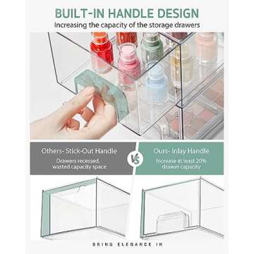 Syntus 4 Piece Set Stackable Makeup Organizers, 4.4'' Tall Acrylic Drawer Organizer, Clear Plastic Cosmetics Storage Drawers for Vanity, Undersink, Bathroom Organizer, Skincare, Kitchen Cabinets