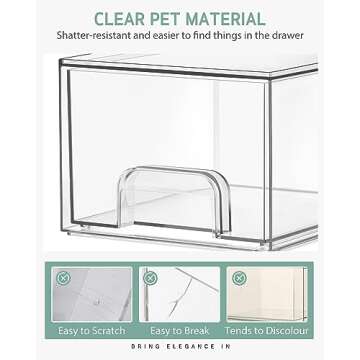 Syntus 4 Piece Set Stackable Makeup Organizers, 4.4'' Tall Acrylic Drawer Organizer, Clear Plastic Cosmetics Storage Drawers for Vanity, Undersink, Bathroom Organizer, Skincare, Kitchen Cabinets