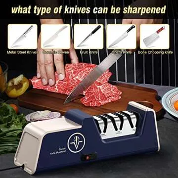 VIDOME Professional Electric Knife Sharpener with 100% Diamond Abrasives and Precision Angle Guides for Kitchen Straight Edge&Ceramic Knife Work Sharp, 3-stage Champagne Gold, afilador de cuchillos