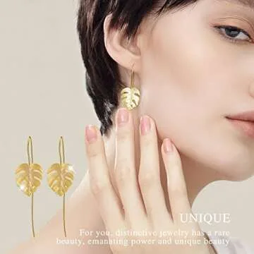 Lotus Fun 14K Yellow Gold Plated S925 Sterling Silver Drop Earrings Monstera Leaves Dangle Earrings,...