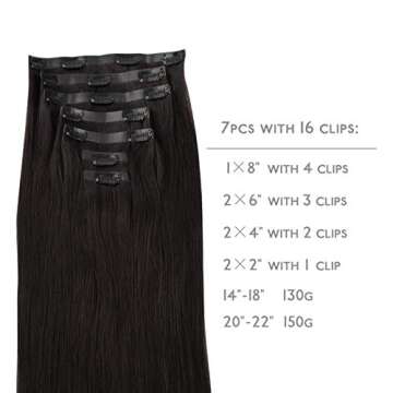WENNALIFE Seamless Clip In Hair Extensions, 20 Inch 150g 7pcs Natural Black Hair Extensions Clip in ...