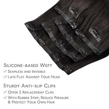 WENNALIFE Seamless Clip In Hair Extensions, 20 Inch 150g 7pcs Natural Black Hair Extensions Clip in Human Hair Invisible PU Skin Weft Natural Remy Human Hair Extensions