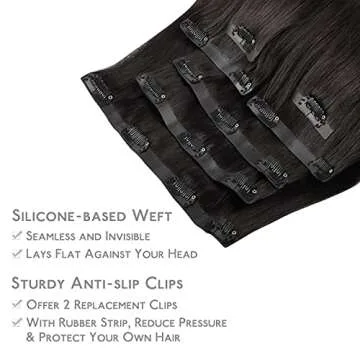 WENNALIFE Seamless Clip In Hair Extensions, 20 Inch 150g 7pcs Natural Black Hair Extensions Clip in Human Hair Invisible PU Skin Weft Natural Remy Human Hair Extensions