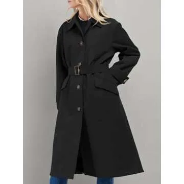 Tankaneo Women's Long Windproof Trench Coat with Pockets