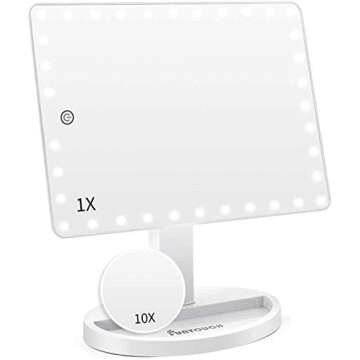 Funtouch Large Lighted Vanity Makeup Mirror with 10X Magnification and Dimmable