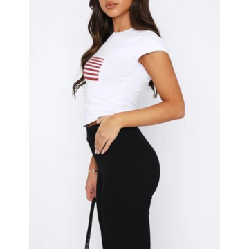 Trendy Y2K White Baby Tee with American Flag for Women