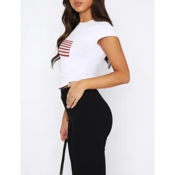 Trendy Y2K White Baby Tee with American Flag for Women