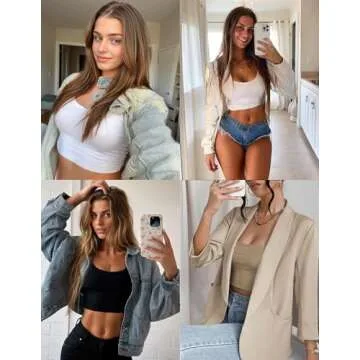 Ekouaer 3 Piece Long Sleeve Crop Tops for Women Scroop Neck Base Layer Basic Thermal Undershirts Black/Beige/Brown XS