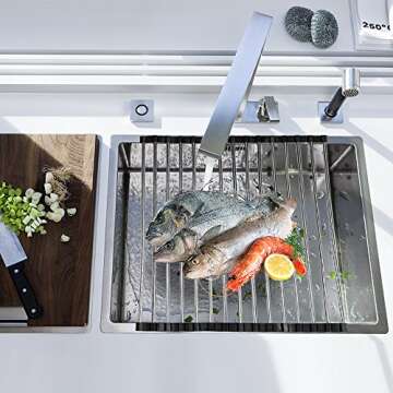 DDMY Over The Sink Dish Rack Roll-Up Dish Drying Rack Multipurpose Dish Drainer Collapsible Kitchen Sink Rack (17" D x 11" W x 0.5" H)