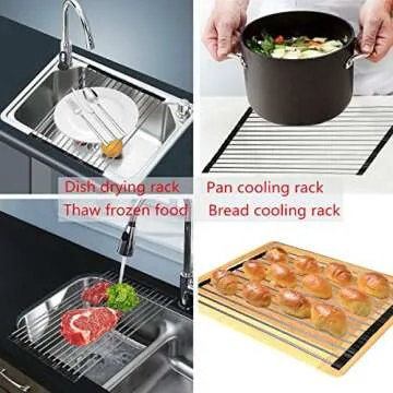 DDMY Over The Sink Dish Rack Roll-Up Dish Drying Rack Multipurpose Dish Drainer Collapsible Kitchen Sink Rack (17" D x 11" W x 0.5" H)