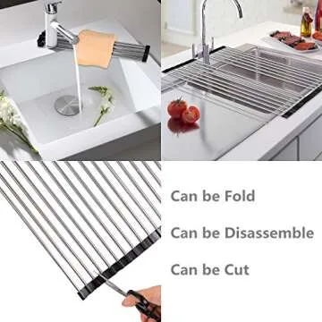 DDMY Over The Sink Dish Rack Roll-Up Dish Drying Rack Multipurpose Dish Drainer Collapsible Kitchen Sink Rack (17" D x 11" W x 0.5" H)