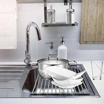 DDMY Over The Sink Dish Rack Roll-Up Dish Drying Rack Multipurpose Dish Drainer Collapsible Kitchen Sink Rack (17" D x 11" W x 0.5" H)