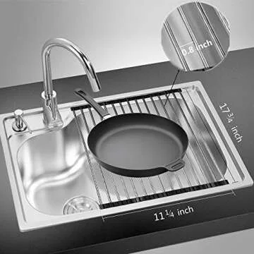 DDMY Over The Sink Dish Rack Roll-Up Dish Drying Rack Multipurpose Dish Drainer Collapsible Kitchen Sink Rack (17" D x 11" W x 0.5" H)