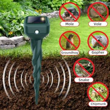 Mole Repellent Solar Powered, 4 Pack Waterproof Ultrasonic Deterrent Stake, Sonic Spikes Get Rid for...