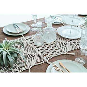 FLBER OUTLET Macrame Table Runner Handwoven Boho Wedding Table Decoration Bedding Blanket 13.8"x 118"