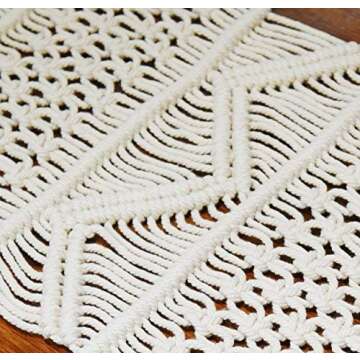 FLBER OUTLET Macrame Table Runner Handwoven Boho Wedding Table Decoration Bedding Blanket 13.8"x 118"