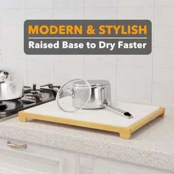 SpaceAid Stone Drying Mat for Kitchen Counter, Bamboo Rack Dish Pad, Instant Dry Diatomaceous Earth Mat Dishes, Stone Dish Fast Drying Mat Board (15.8 x 11.8 inch, White)