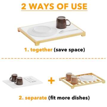 SpaceAid Stone Drying Mat for Kitchen Counter, Bamboo Rack Dish Pad, Instant Dry Diatomaceous Earth Mat Dishes, Stone Dish Fast Drying Mat Board (15.8 x 11.8 inch, White)