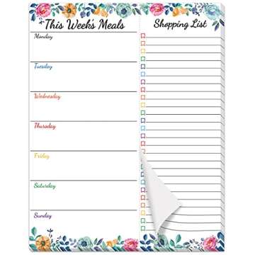 Weekly Meal Planner - Floral Magnetic Notepads for Refrigerator Meal Planning Pad with Tear Off Groc...