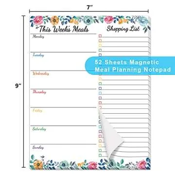 Floral Magnetic Meal Planner Notepad for Easy Meal Planning