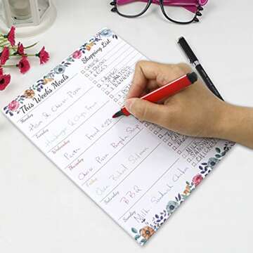 Weekly Meal Planner - Floral Magnetic Notepads for Refrigerator Meal Planning Pad with Tear Off Grocery List 52 weeks 7” X 9”