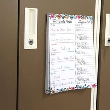 Weekly Meal Planner - Floral Magnetic Notepads for Refrigerator Meal Planning Pad with Tear Off Grocery List 52 weeks 7” X 9”