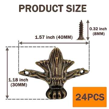 Olldag 24 PCS Antique Brass Box Legs Feet for Wood Case Jewelry Chest Storage Corner, Protector Zinc...
