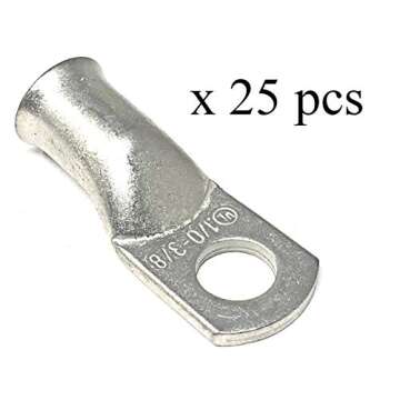 25 pcs WNI 1/0 Gauge x 3/8 Pure Copper Tin Coated Battery Welding Cable Lug Ring Terminals End Cable Connectors - Marine Grade