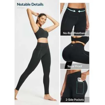 BALEAF Freeleaf Women's Workout Leggings with Pockets 7/8 Yoga Pants High Waisted Tummy Control Athletic Gym Leggings Black L-2XL