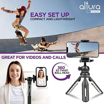 Altura Photo Phone Tripod 55" - Works as GoPro Selfie Stick & Camera Monopod - Cellphone & iPhone Stand with 360 Rotating Head and Carrying Case, Great for Travel