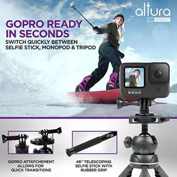 Altura Photo Phone Tripod 55" - Works as GoPro Selfie Stick & Camera Monopod - Cellphone & iPhone Stand with 360 Rotating Head and Carrying Case, Great for Travel