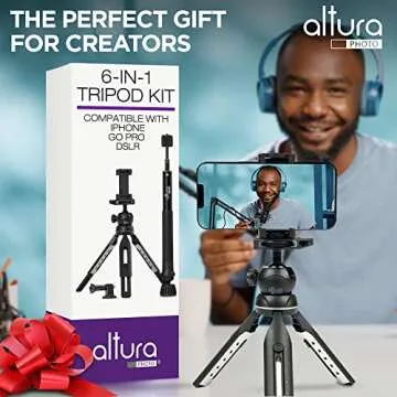 Altura Photo Phone Tripod 55" - Works as GoPro Selfie Stick & Camera Monopod - Cellphone & iPhone Stand with 360 Rotating Head and Carrying Case, Great for Travel