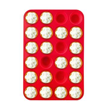 Auxcuiso 24 Cups Mini Muffin Molds Silicone Non Stick Set of 2 Packs Red