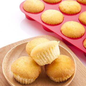 Auxcuiso 24 Cups Mini Muffin Molds Silicone Non Stick Set of 2 Packs Red
