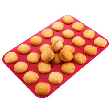 Auxcuiso 24 Cups Mini Muffin Molds Silicone Non Stick Set of 2 Packs Red