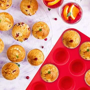 Auxcuiso 24 Cups Mini Muffin Molds Silicone Non Stick Set of 2 Packs Red