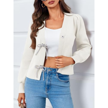 Cozy Women’s Cropped Knit Sweater with Detachable Bows